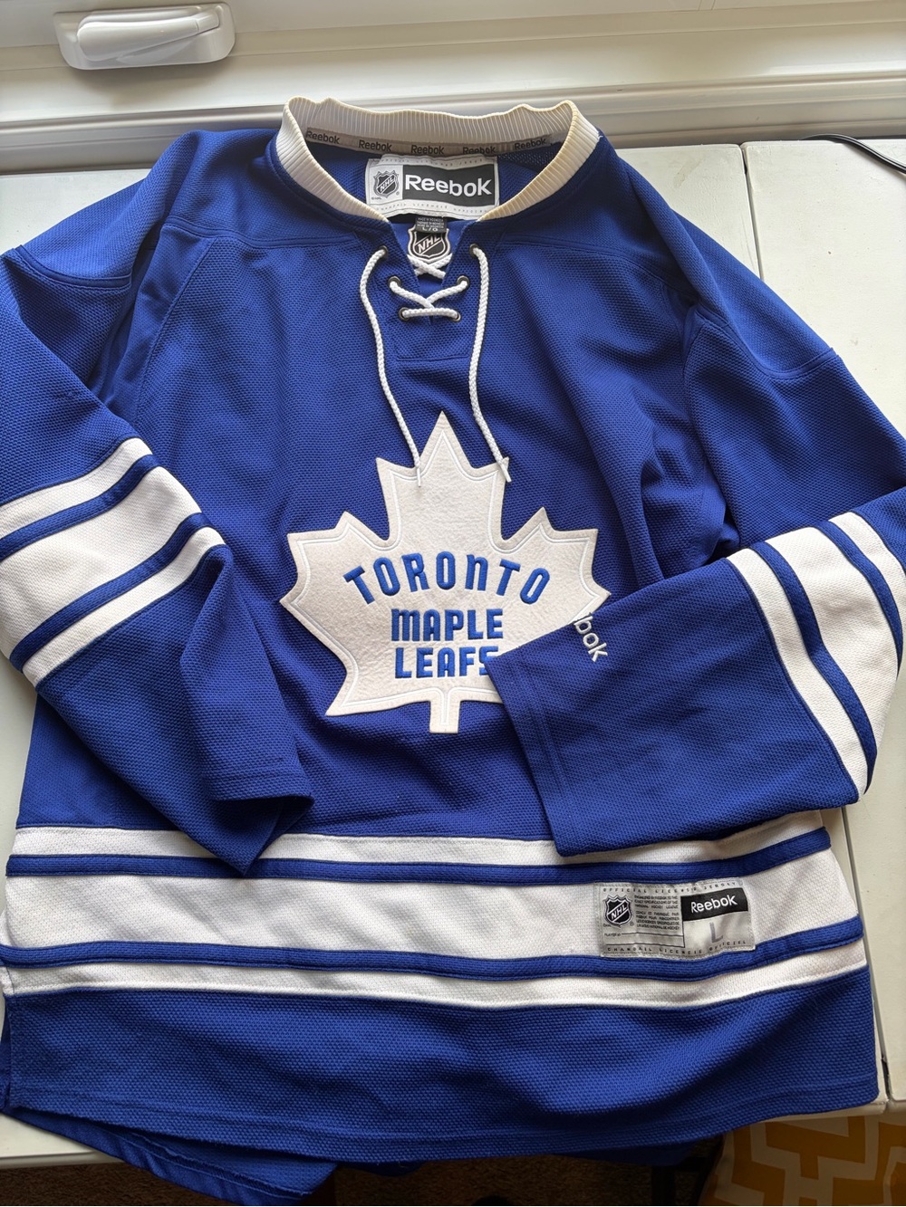Reebok Blue and White Toronto Maple Leafs Crewneck Sweater